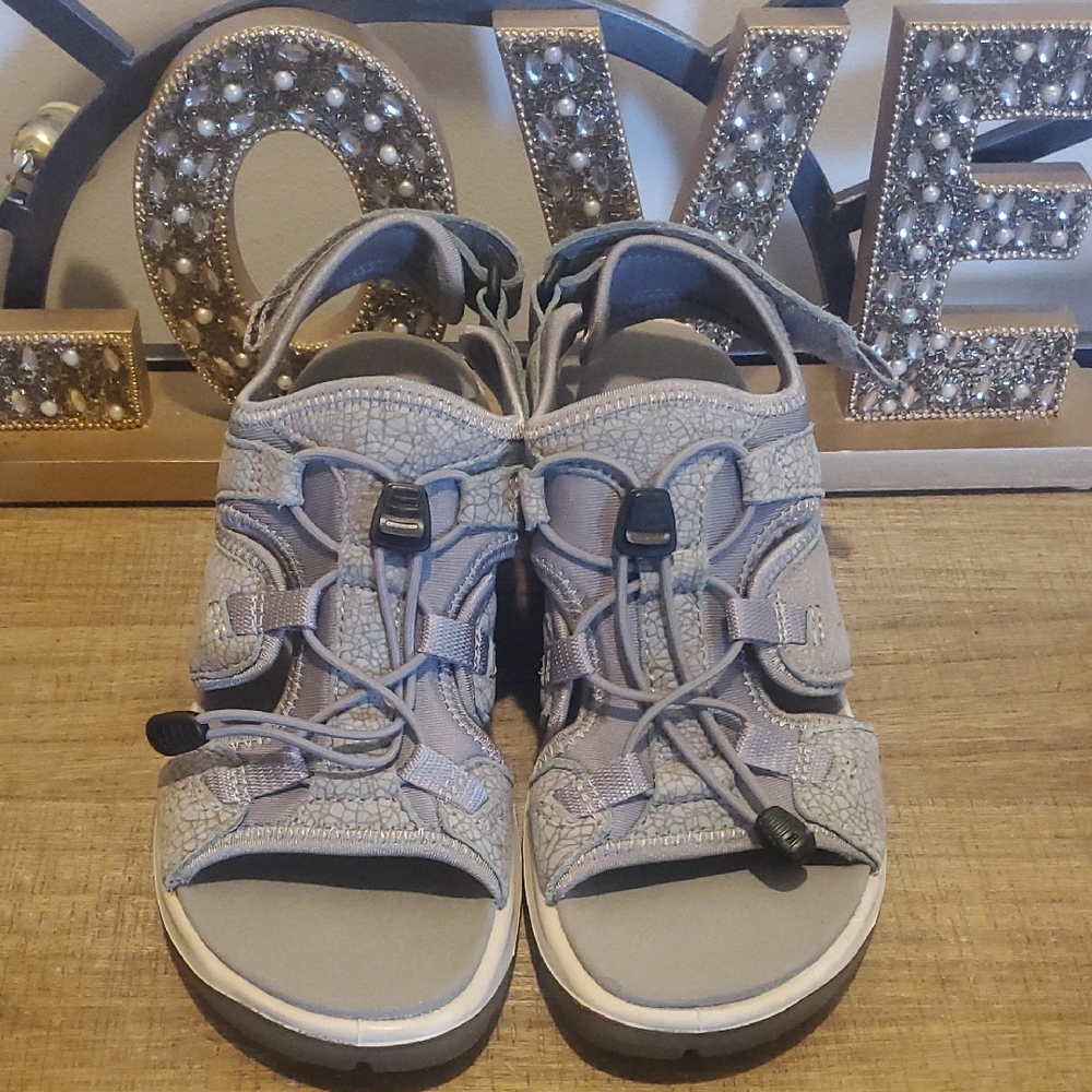 Ecco Light Blue Gray Sport Sandals with Bungee Lacing